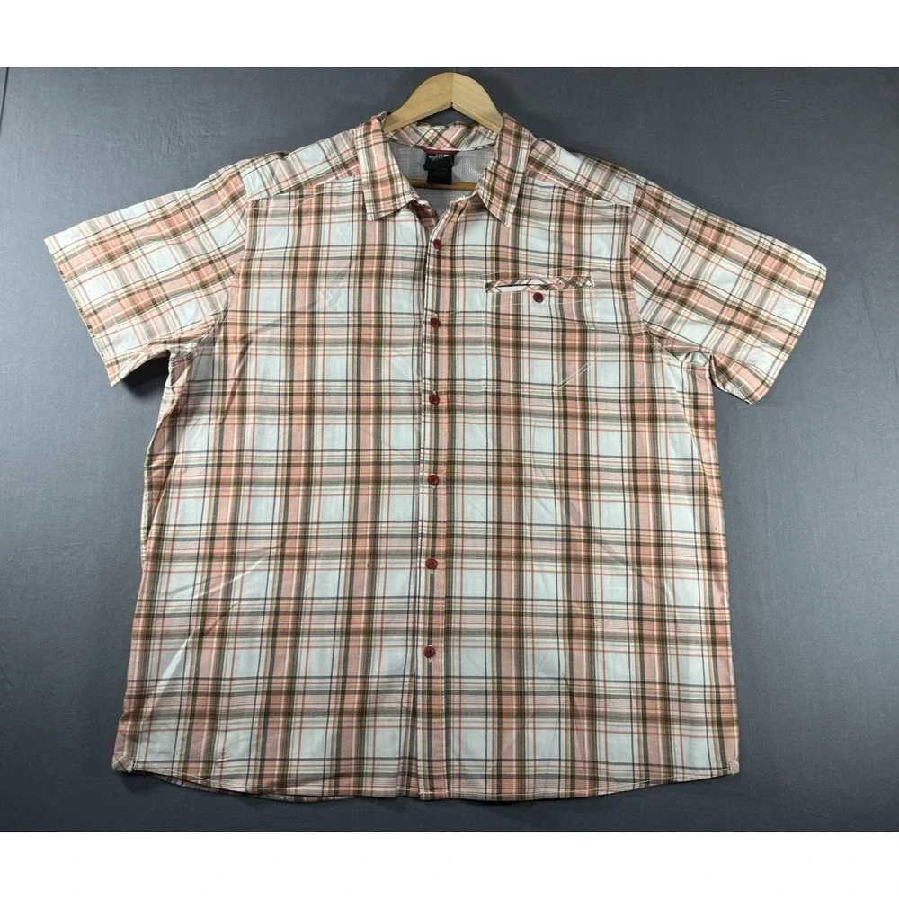 The North Face Button Up Shirt Mens 2XL XXL Orange Plaid Short Sleeve